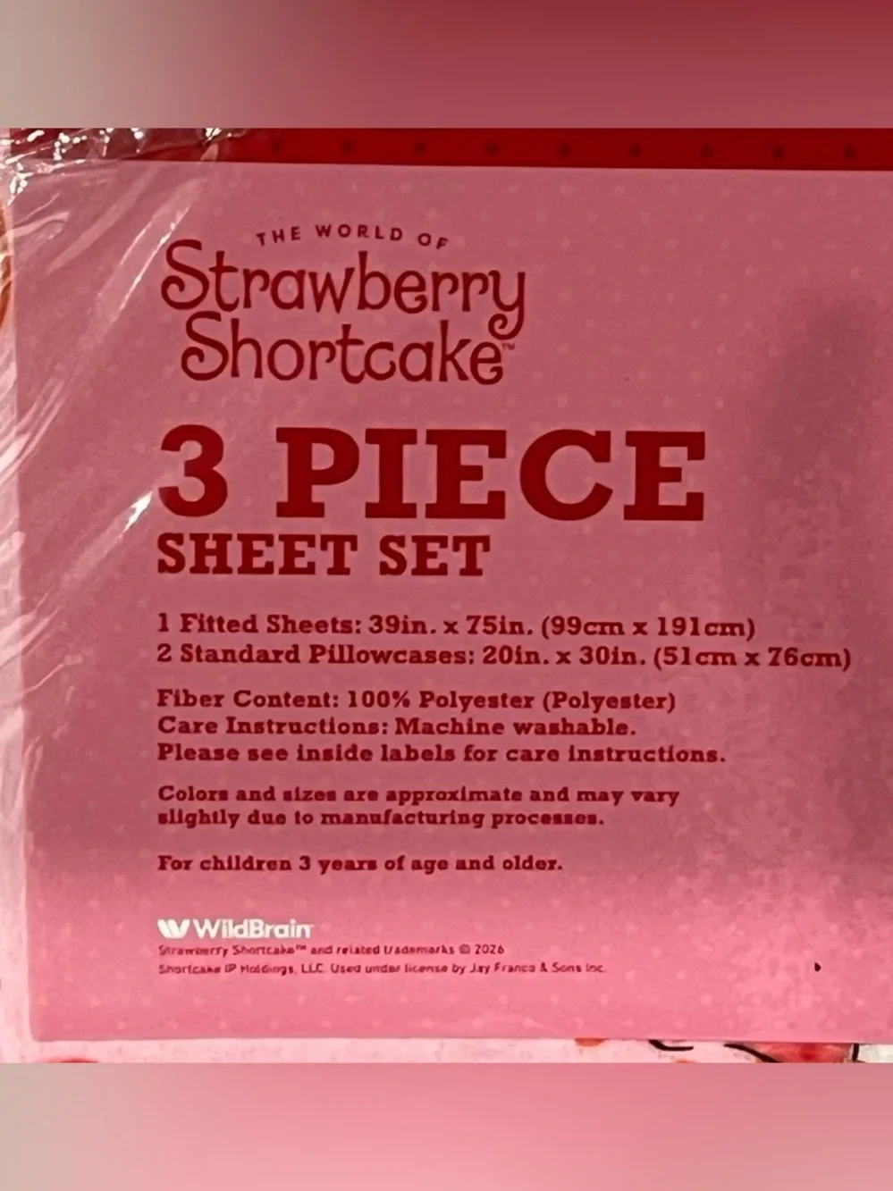 Lot 2 STRAWBERRY SHORTCAKE Twin Fitted Sheet Set 3 Piece 2 Pillowcases Pink HTF